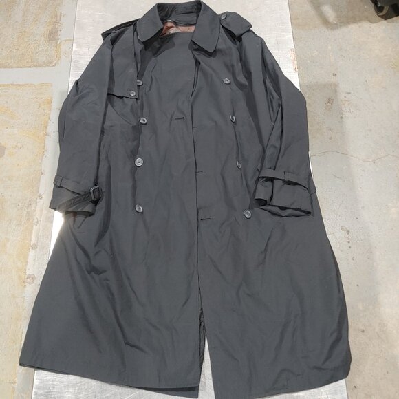 Excellent Condition Moores Long Black Trench Coat Size 46 Reg - Picture 1 of 3